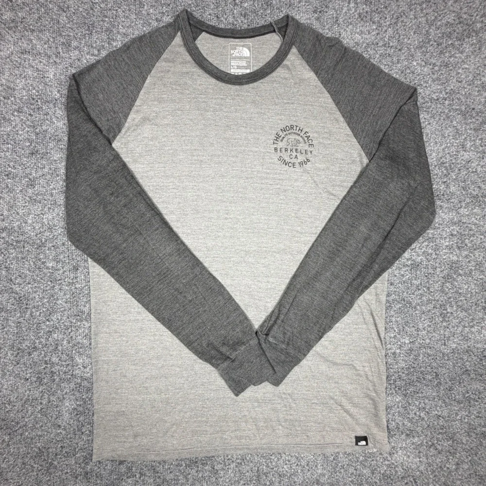 The North Face Mens Large Grey Raglan Long Sleeve T-Shirt Berkeley CA Bear Logo